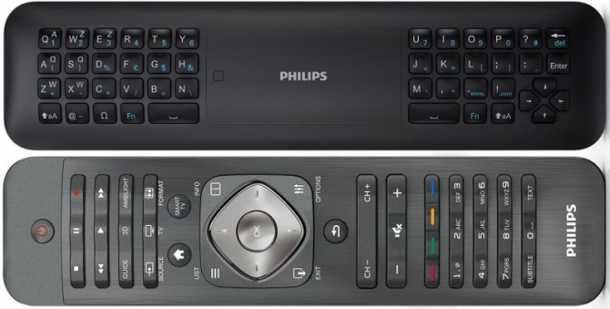 Controle remoto da Android TV Philips, com teclado no verso