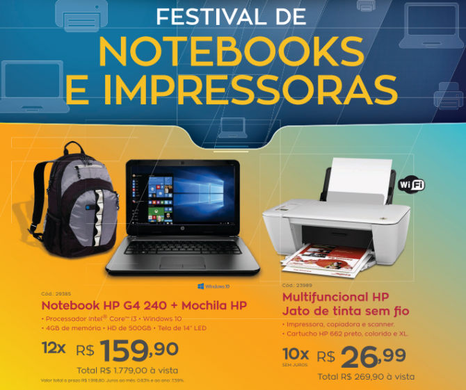 Notebook HP G4 240 + Mochila, e Multifuncional sem fio HP