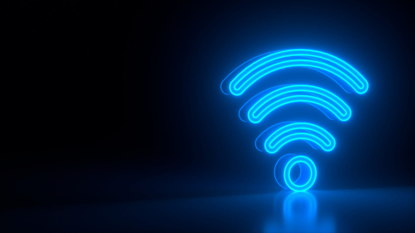 Imagem digital de sinal de wi-fi azul neon